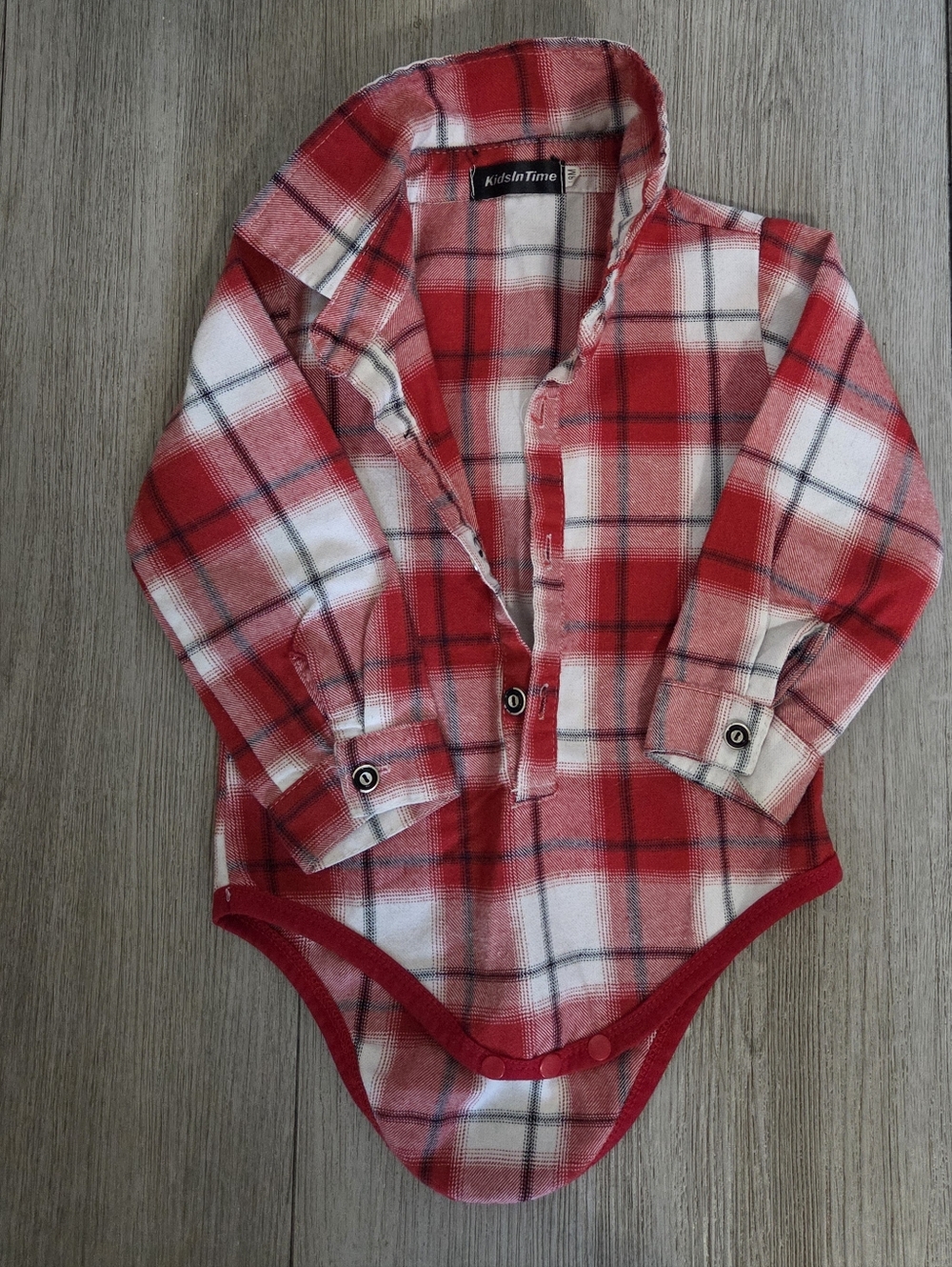 Baby Red Plaid Long-Sleeve One-Piece Bodysuit